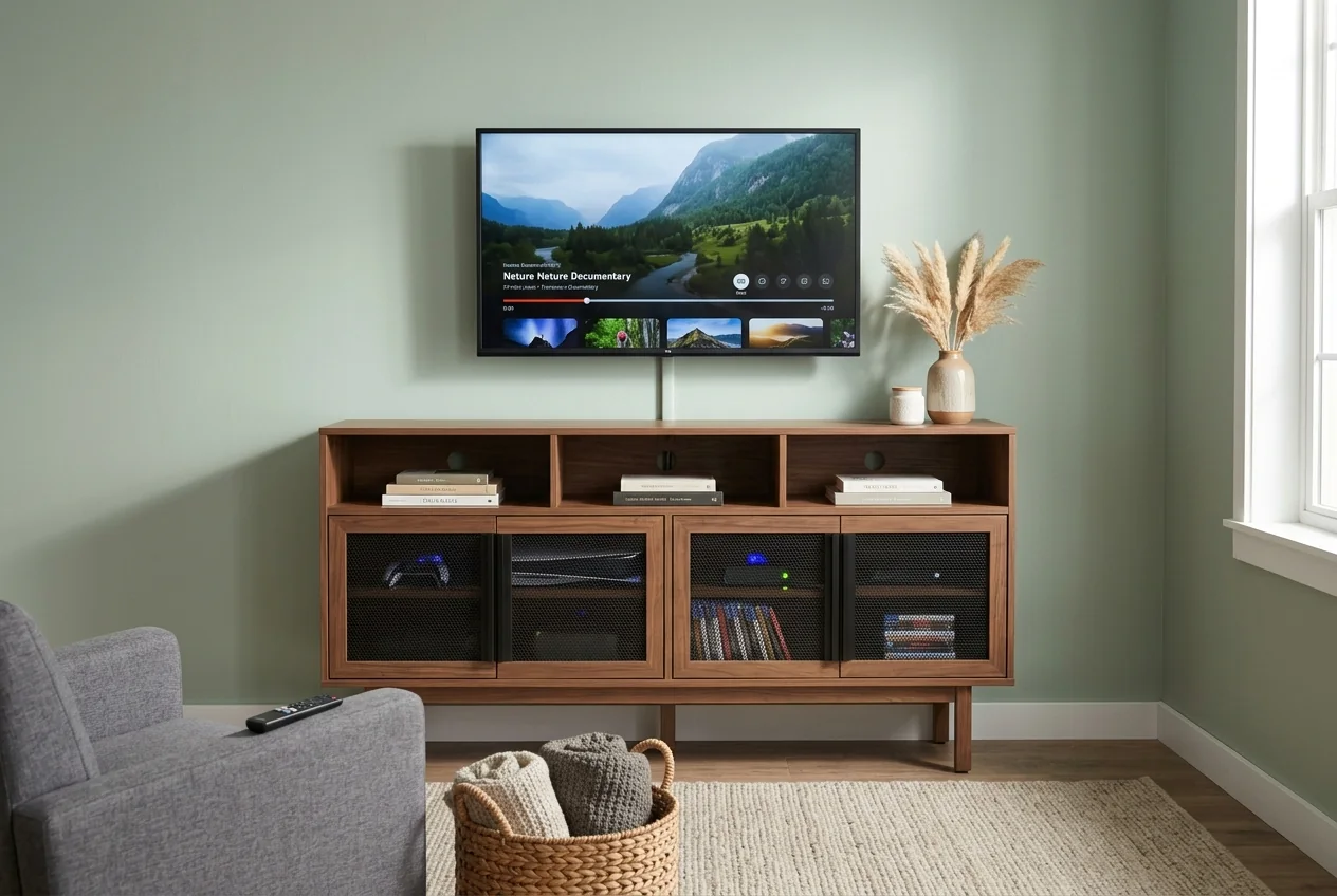 Hovelae Modular Smart Media Cabinet with Ventilated Storage - Image 3