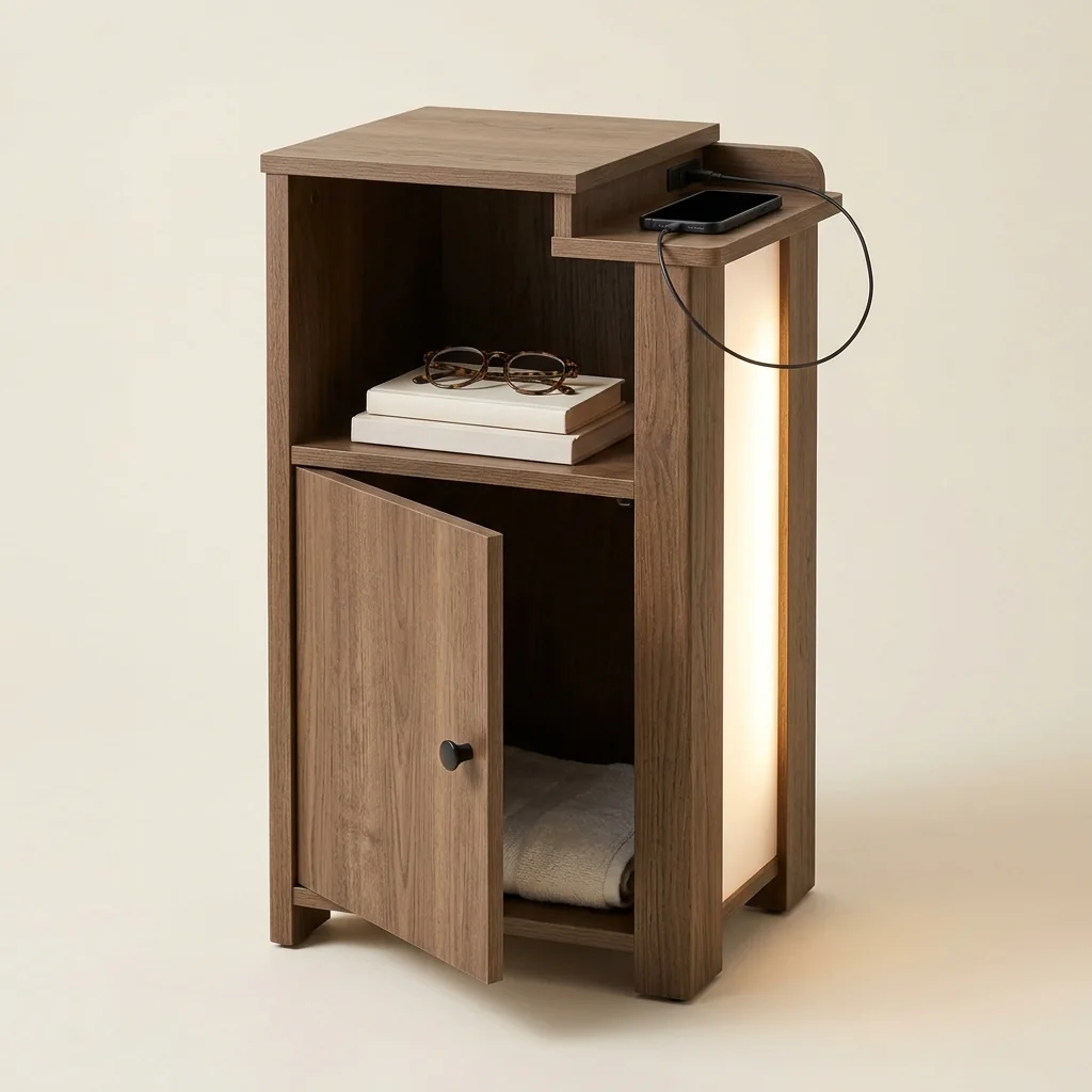 Hovelae Connected Bedside Storage Tower with Soft Night Light