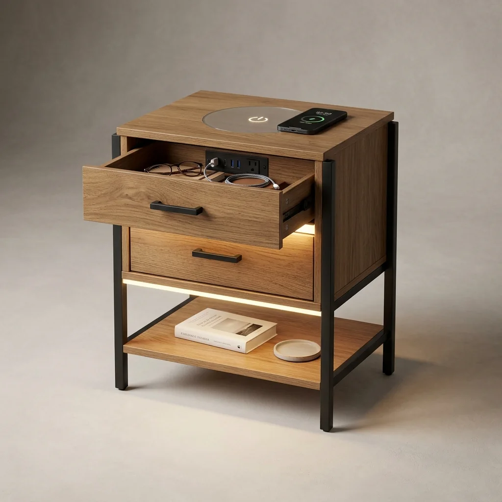 Hovelae Connected Nightstand with Wireless Charging Drawer